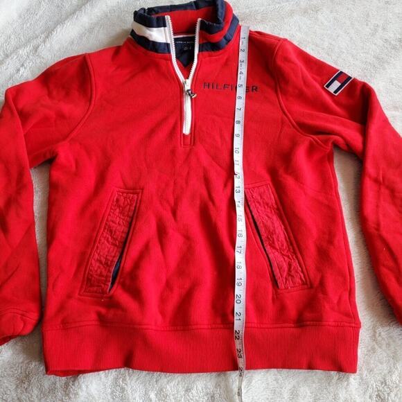 Tommy Hilfiger Red Quarter Zip Yellow Neon Wind Hoodie Athletic‎ Sweater Men XS - Picture 5 of 7